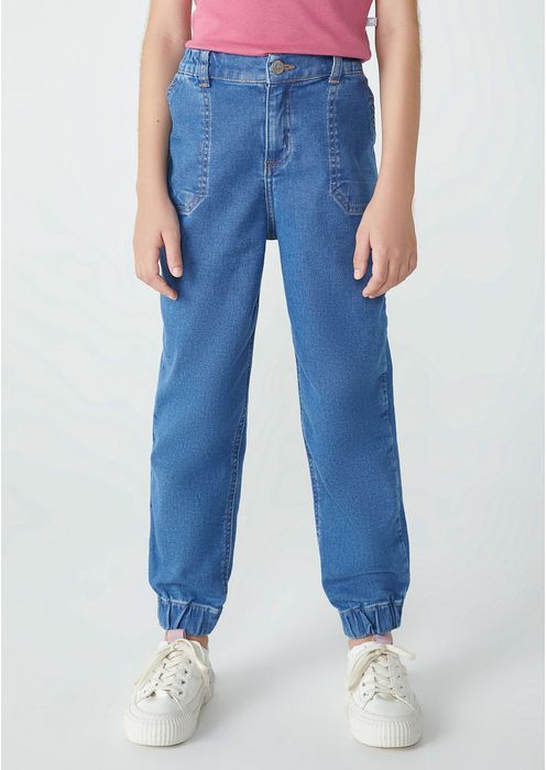 Calça Jeans Infantil Menina Jogger - Azul Médio