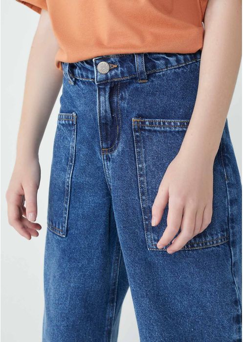 Calça Jeans Infantil Menina Wide Leg - Azul Médio