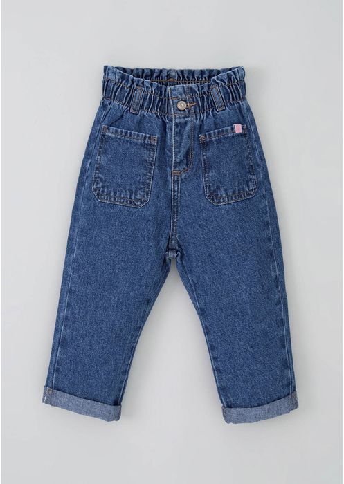 Calça Jeans Infantil Cintura Alta Toddler - Azul Escuro