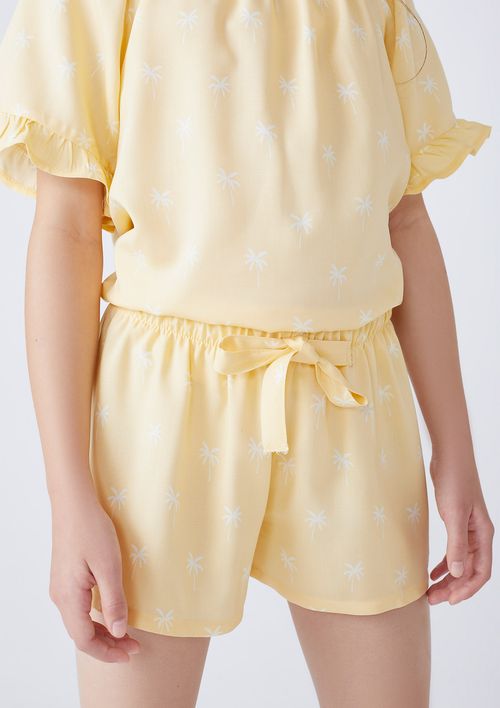 Shorts Infantil Menina Em Viscose Estampado - Amarelo