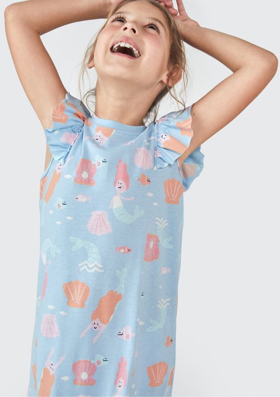 Foto do produto: Camisola Infantil Com Babado + Scrunchie - Azul