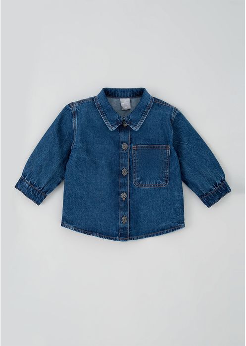 Camisa Jeans Infantil Menina Toddler - Azul Escuro