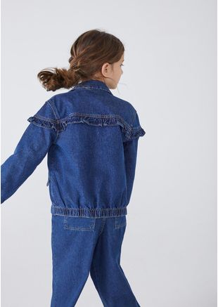 Jaqueta Jeans Infantil Menina Com Babados - Azul