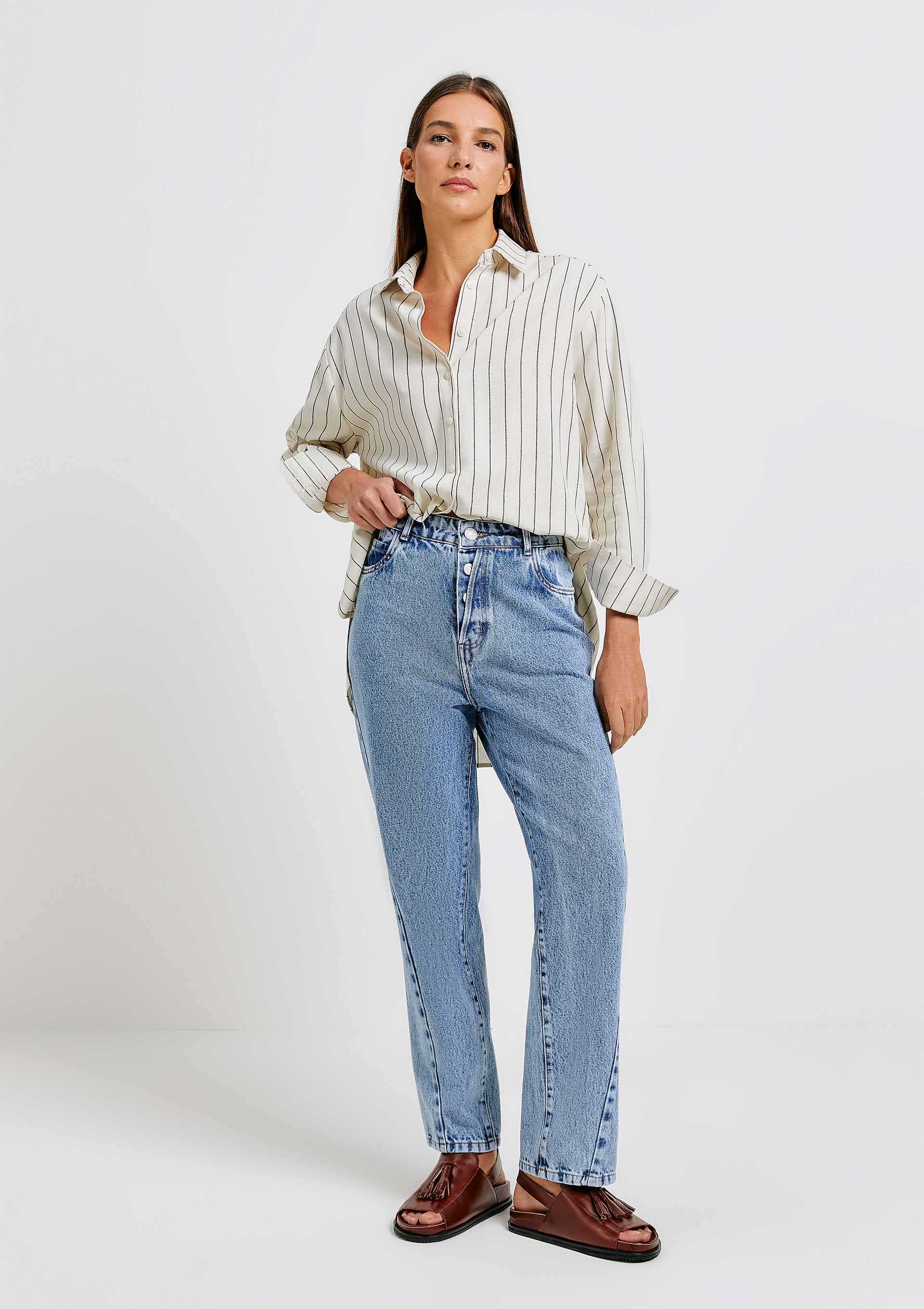 Calças Jeans Reta Feminina CalÃ§a Reta Cintura Alta Calça Jeans