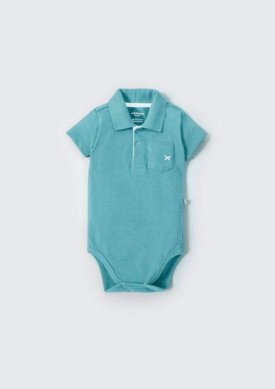 Foto do produto: Body Bebê Menino Gola Polo Com Bordado - Azul