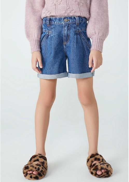 Shorts Jeans Infantil Menina Cintura Alta - Azul Médio