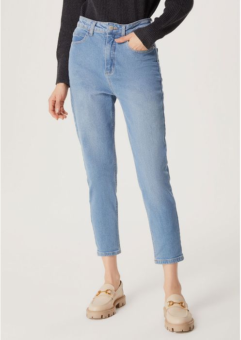 Calça Jeans Feminina Cintura Super Alta Mom - Azul Médio