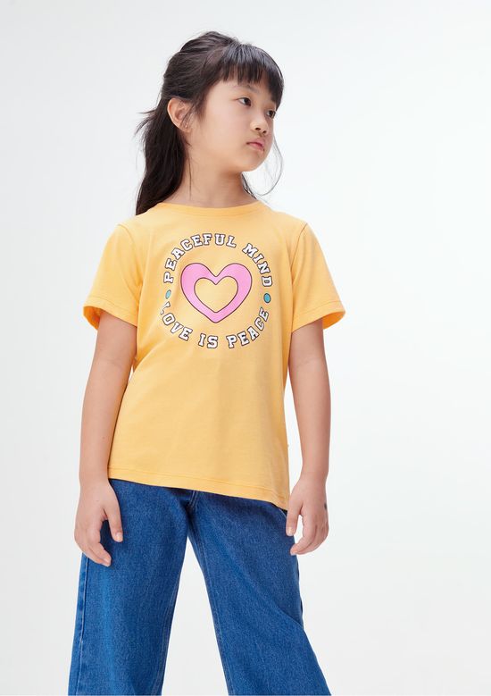 Foto do produto: Blusa Infantil Menina Manga Curta Com Estampa - Laranja