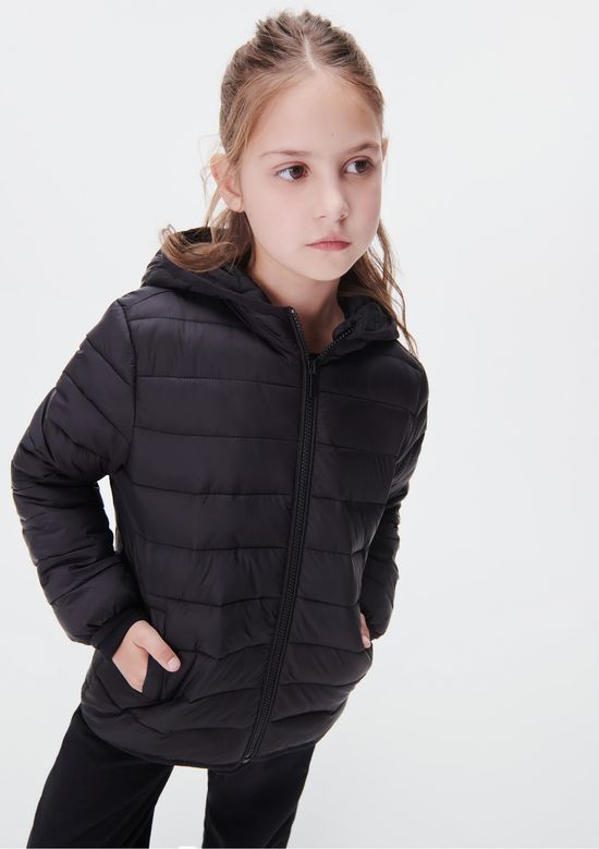 Foto do produto: Jaqueta Puffer Infantil Unissex Com Capuz - Preto