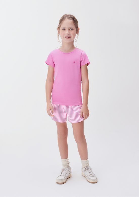 Foto do produto: Blusa Básica Infantil Menina Manga Curta Slim Com Bordado Coração - Rosa