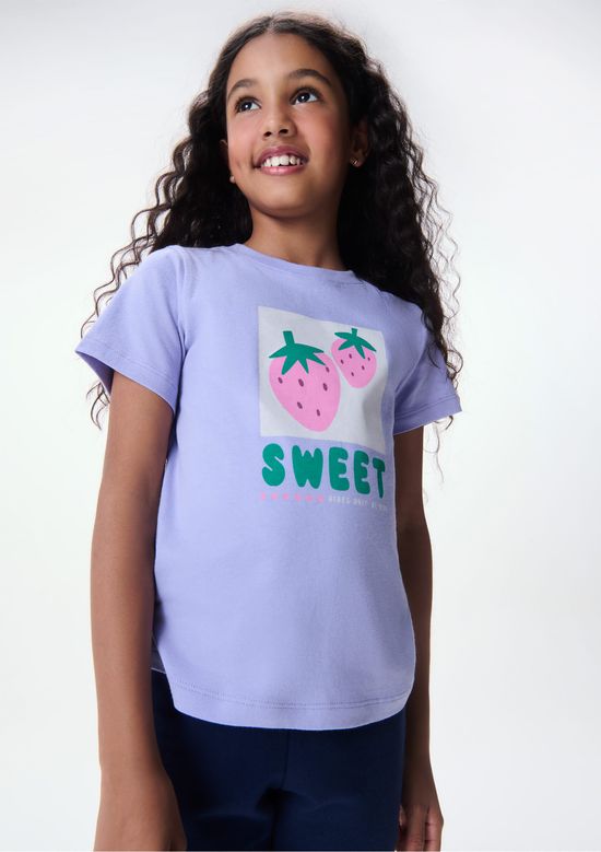 Foto do produto: Blusa Infantil Menina Manga Curta Com Estampa - Lilás