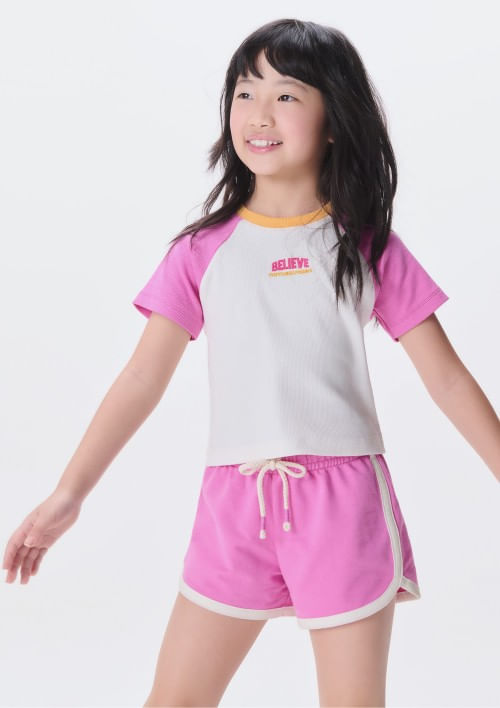 Foto do produto: Blusa Cropped Infantil Menina Em Ribana - Rosa