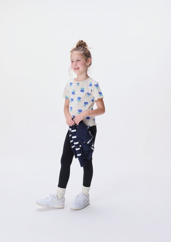 Foto do produto: Blusa Infantil Menina Manga Curta Em Ribana Estampada - Creme