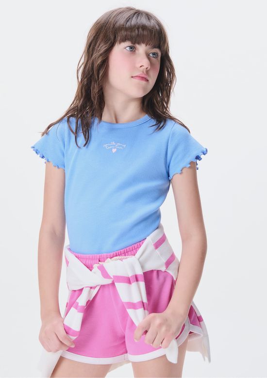 Foto do produto: Blusa Manga Curta Infantil Menina Em Ribana - Azul