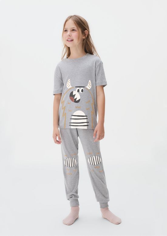 Foto do produto: Conjunto de Pijama Longo Infantil Unissex Estampado - Cinza