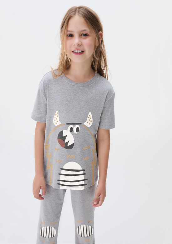 Foto do produto: Conjunto de Pijama Longo Infantil Unissex Estampado - Cinza