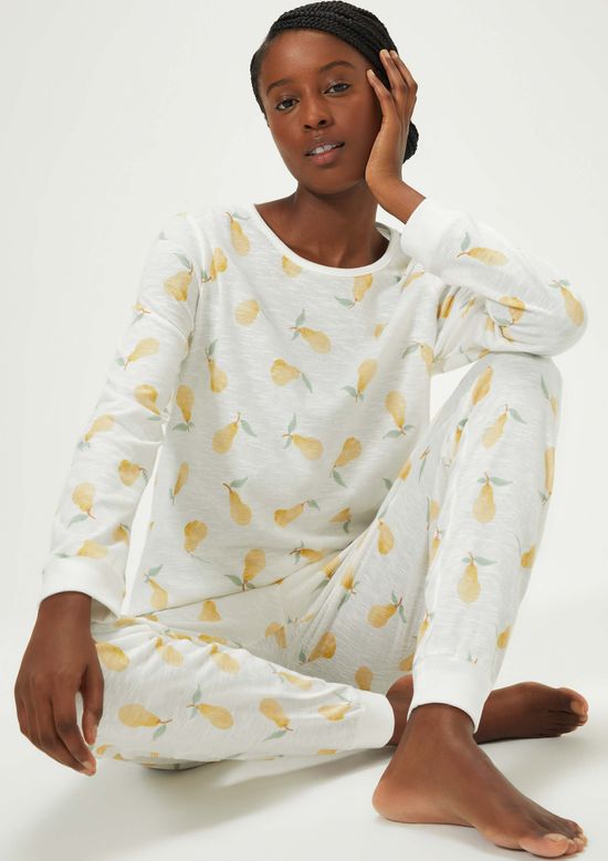 Foto do produto: Pijama Longo Feminino Estampado Em Malha Flamê - Off white