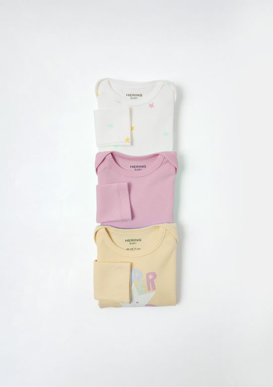 Foto do produto: Kit Com 3 Bodies Bebê Menina Em Ribana - Multicolorido