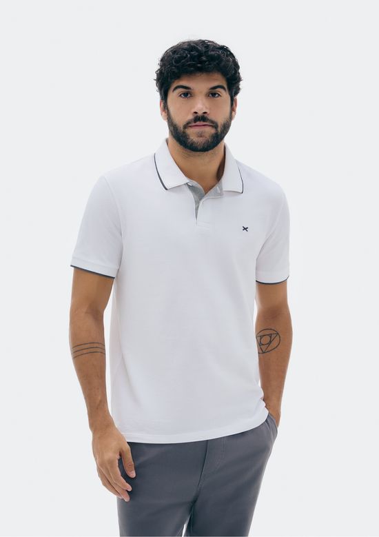 Foto do produto: Camisa Polo Básica Masculina Em Piquet Com Bordado - Off white