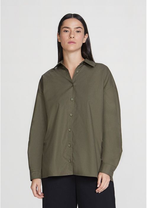 Camisa Feminina Oversized Com Fenda Lateral - Verde
