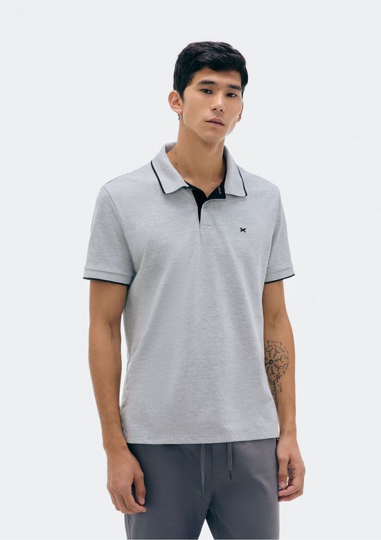 Foto do produto: Camisa Polo Básica Masculina Em Piquet Com Bordado - Cinza