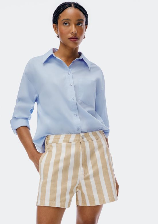 Foto do produto: Shorts Feminino Em Sarja Listrada - Bege