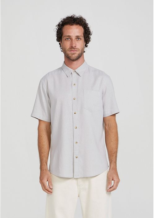 Camisa Básica Masculina Em Tecido Linho - Cinza Claro