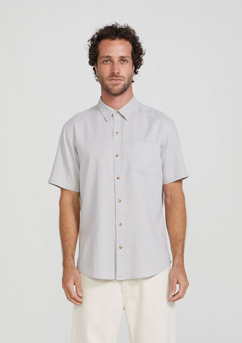 Camisa Básica Masculina Em Tecido Linho - Cinza