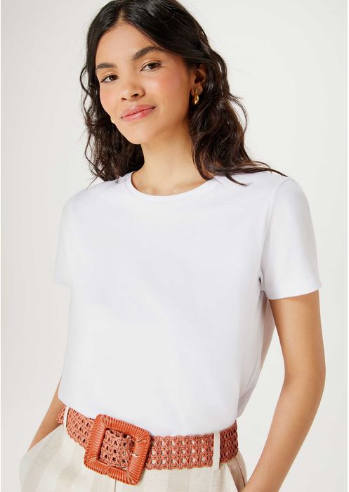 Camiseta Básica Feminina Manga Curta Em Algodão Pima - Branco