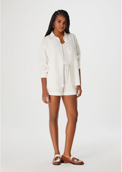 Camisa Básica Feminina Ampla De Linho - Off White