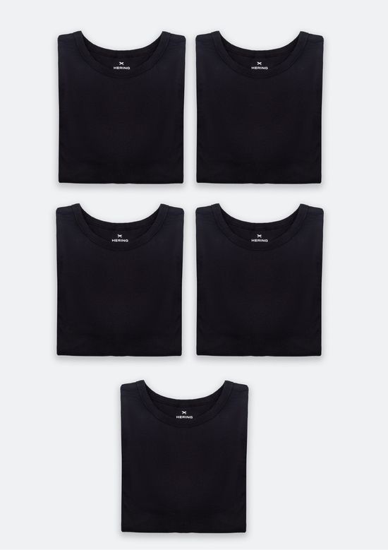 Foto do produto: Kit Com 5 Camisetas Masculinas Básicas Slim - Preto
