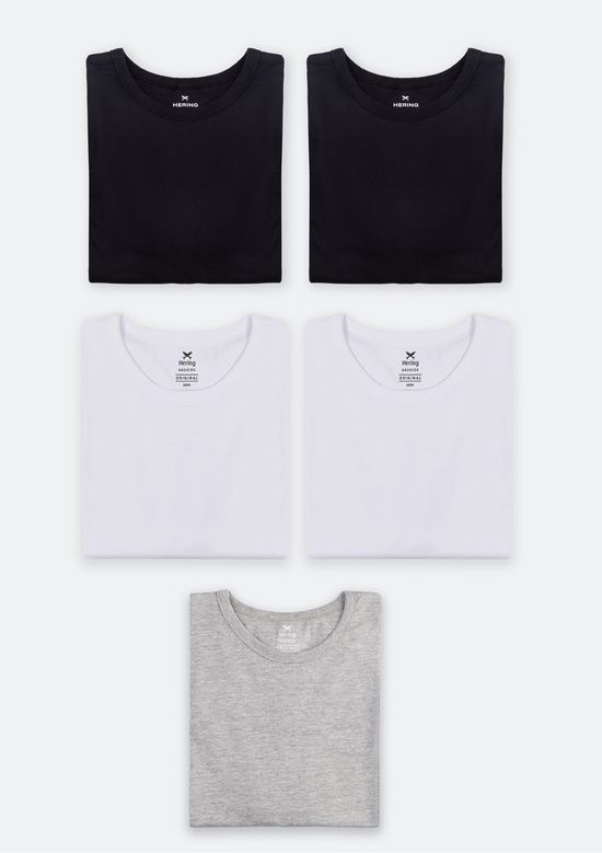 Foto do produto: Kit Com 5 Camisetas Masculinas Básicas Slim - Preto