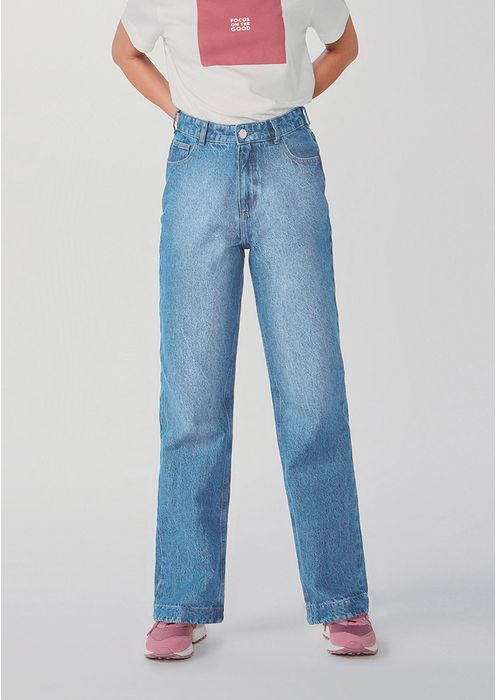 Calça Jeans Feminina Cintura Alta Reta - Azul Claro