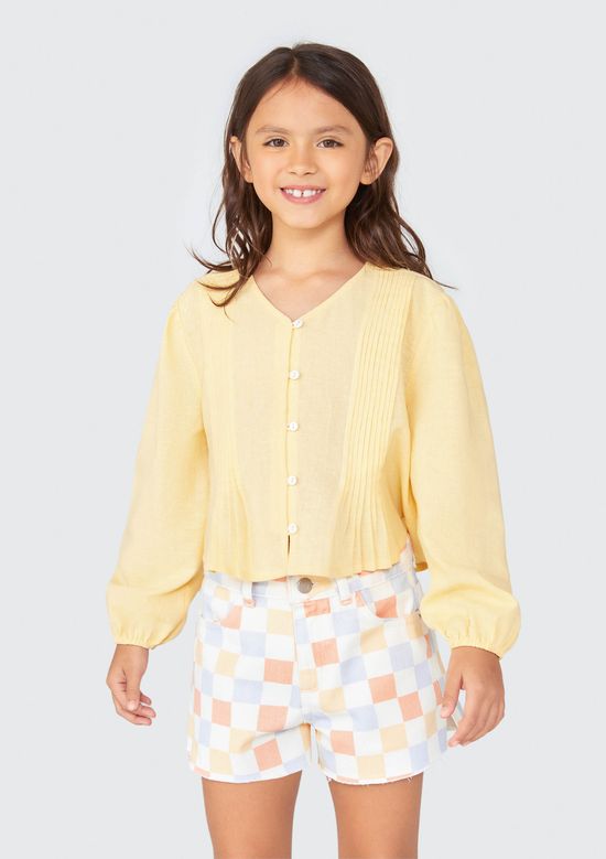 Foto do produto: Blusa Infantil Menina Manga Longa Com Linho - Amarelo
