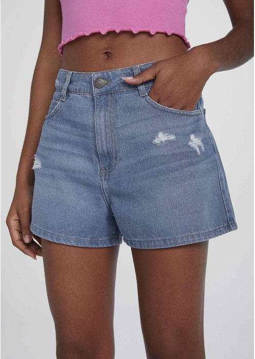 Shorts Jeans Feminino Cintura Alta - Azul Médio