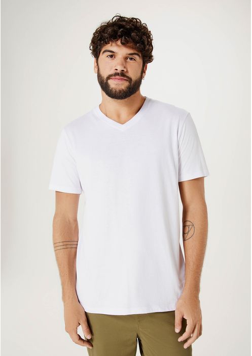 Camiseta Básica Masculina Manga Curta Com Decote V World - Branco