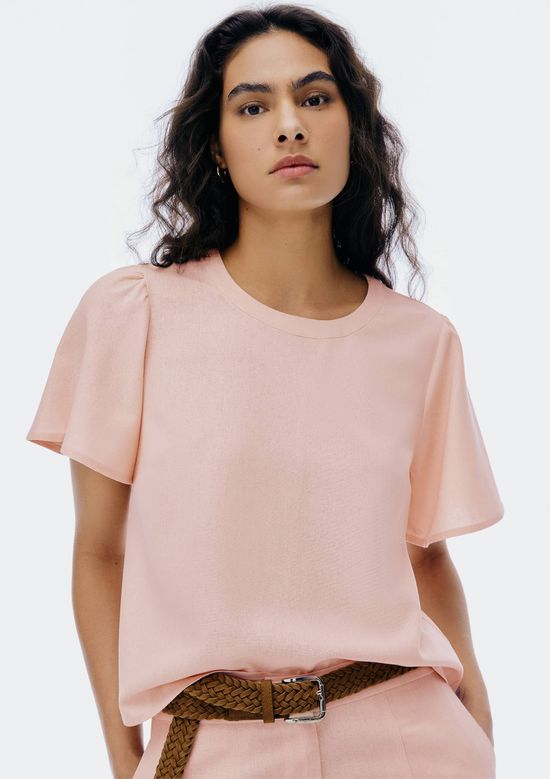Foto do produto: Blusa Feminina Manga Godê Com Linho - Rosa