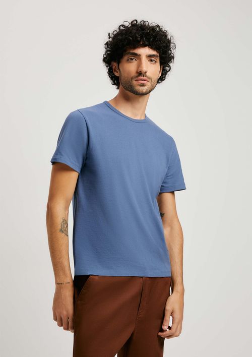 Camiseta Básica Masculina Manga Curta Slim - Azul