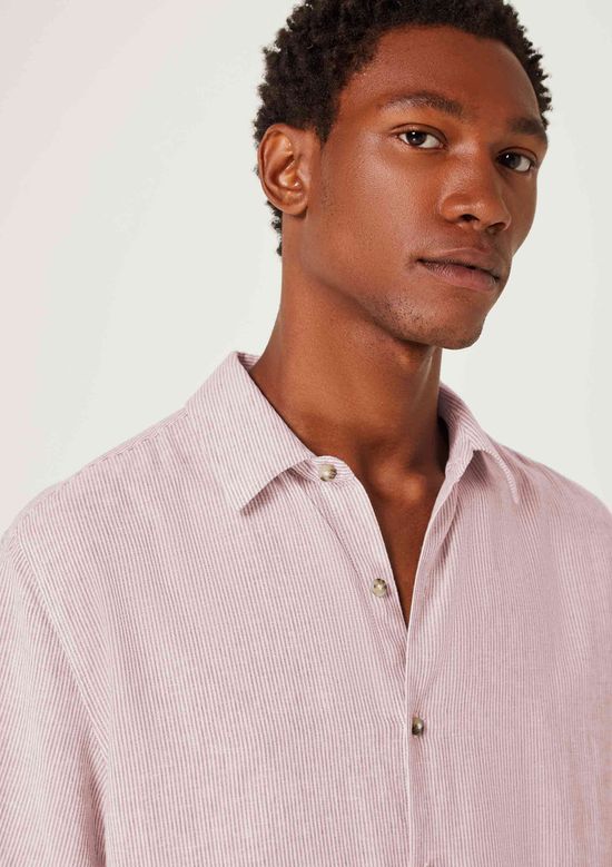 Foto do produto: Camisa Masculina Manga Curta Fio Tinto Listrada Em Linho - Rosa