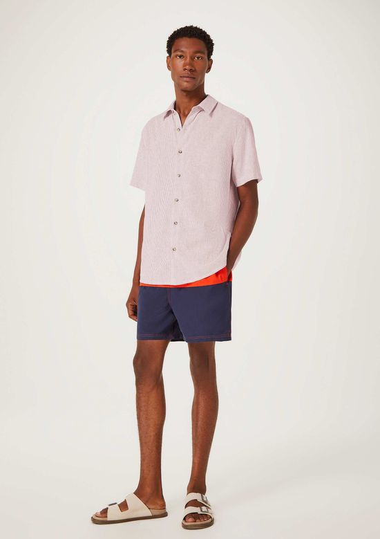 Foto do produto: Camisa Masculina Manga Curta Fio Tinto Listrada Em Linho - Rosa