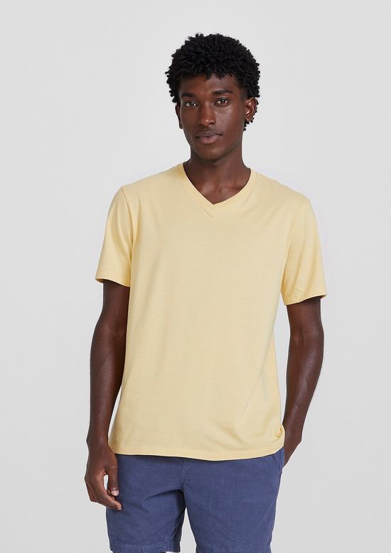 Foto do produto: Camiseta Básica Masculina Manga Curta Com Decote V World - Amarelo