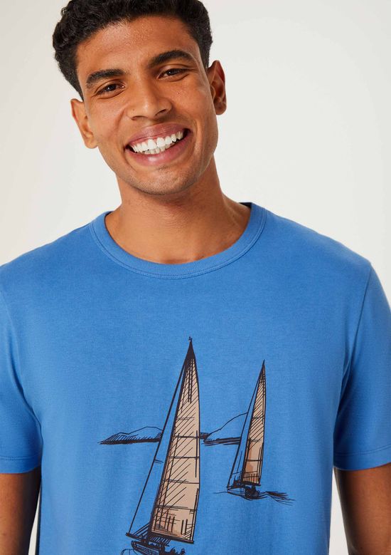 Foto do produto: Camiseta Masculina Manga Curta Com Estampa - Azul