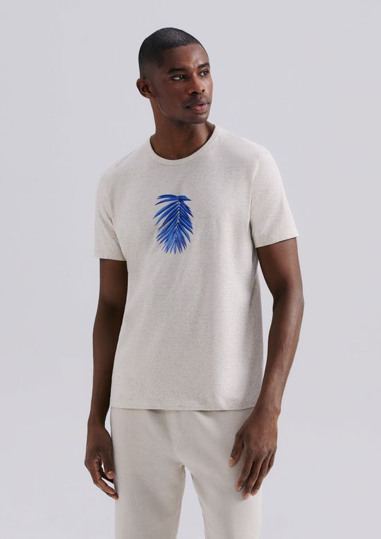 Foto do produto: Camiseta Masculina Manga Curta Com Estampa Em Linho - Bege