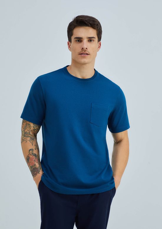 Foto do produto: Camiseta Básica Masculina Comfort Super Cotton Com Bolso - Azul