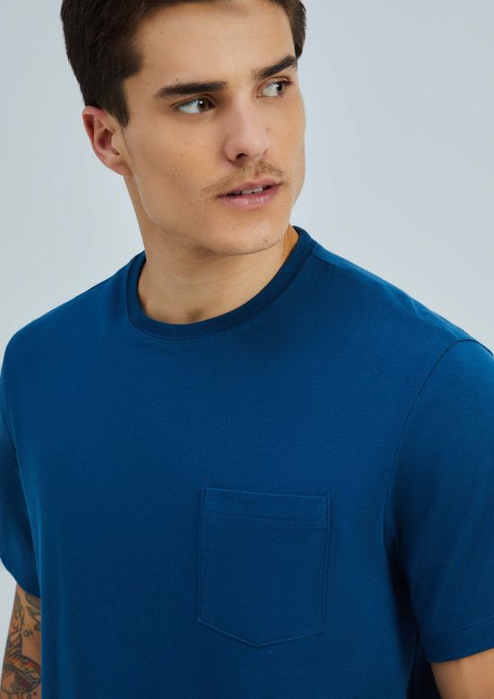 Foto do produto: Camiseta Básica Masculina Comfort Super Cotton Com Bolso - Azul