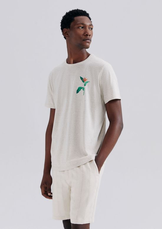 Foto do produto: Camiseta Masculina Manga Curta Com Estampa Em Linho - Bege
