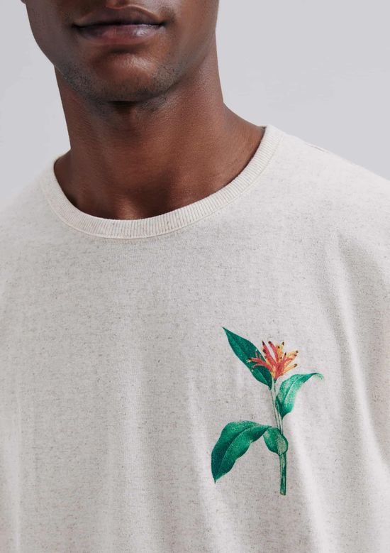 Foto do produto: Camiseta Masculina Manga Curta Com Estampa Em Linho - Bege