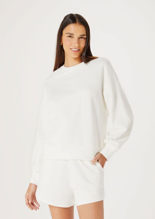 Blusão Básico Feminino Comfort Em Moletom - Off White