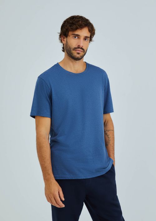 Camiseta Básica Masculina Manga Curta Em Malha H+ - Azul