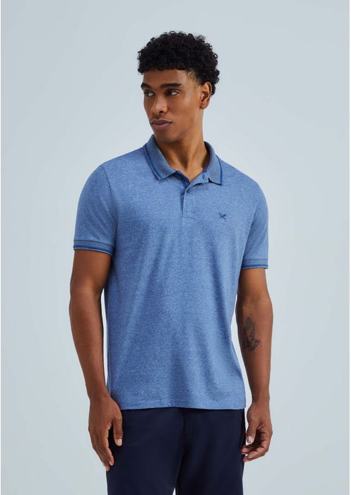Camisa Básica Masculina Polo Em Malha Texturizada - Azul